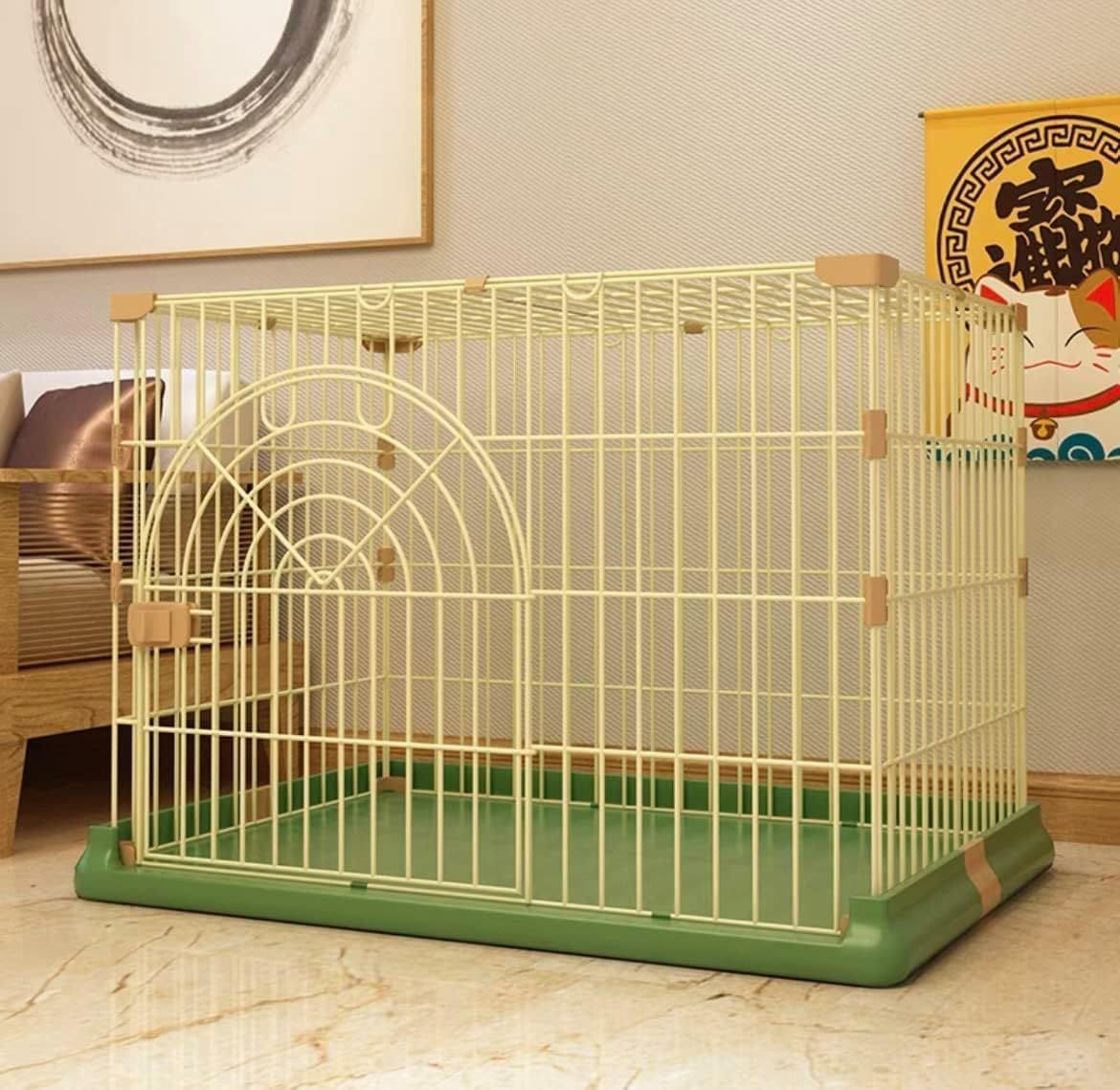 ペットケージ サークル 犬ケージ 猫ケージ 小動物用 中型犬用 中大型サイズ トレー付き 屋根面付き 広々室内ケージ 1段 ピンクグリーンブラックホワイト (グリーン 84×61×55cm) 8,031円