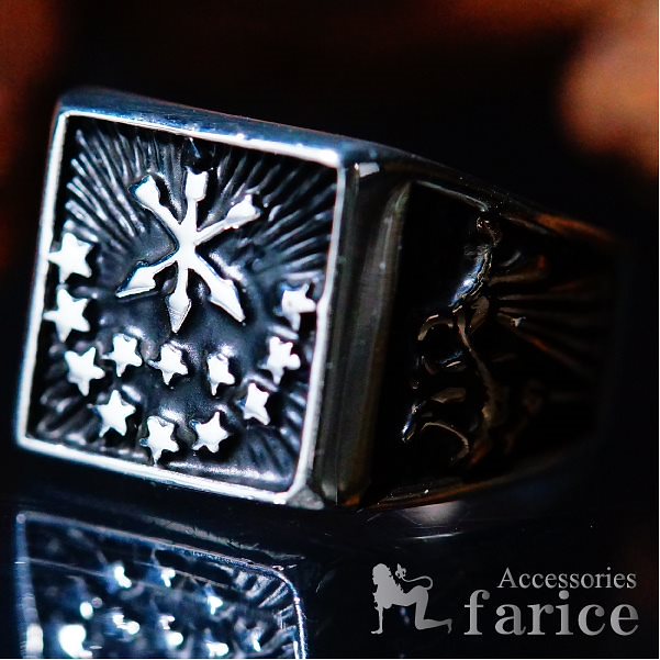 スター(星)&アロー(矢)レリーフ サイドイエローゴールドダンスパーティー(舞踏会)装飾 ダークブラック燻し仕上げ ヨーロピアンデザイン シルバー925 メンズリング