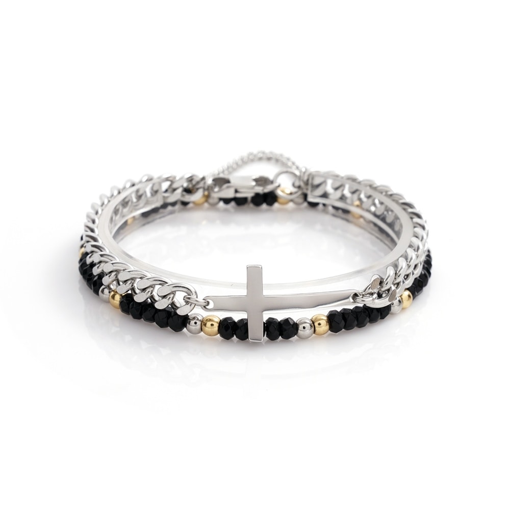 JBANS クラシッククロスサージカルチェーン 315 ブラックロンデルゴールドボール 026 ブレスレットセット (Y2101-SE805_BK)