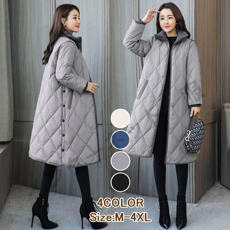 【早割り】中綿コート ダウン風コート レディース ロング丈 ダウン風ジャケット 冬アウター ゆったり 暖かい 大きいサイズ 40代 50代60代