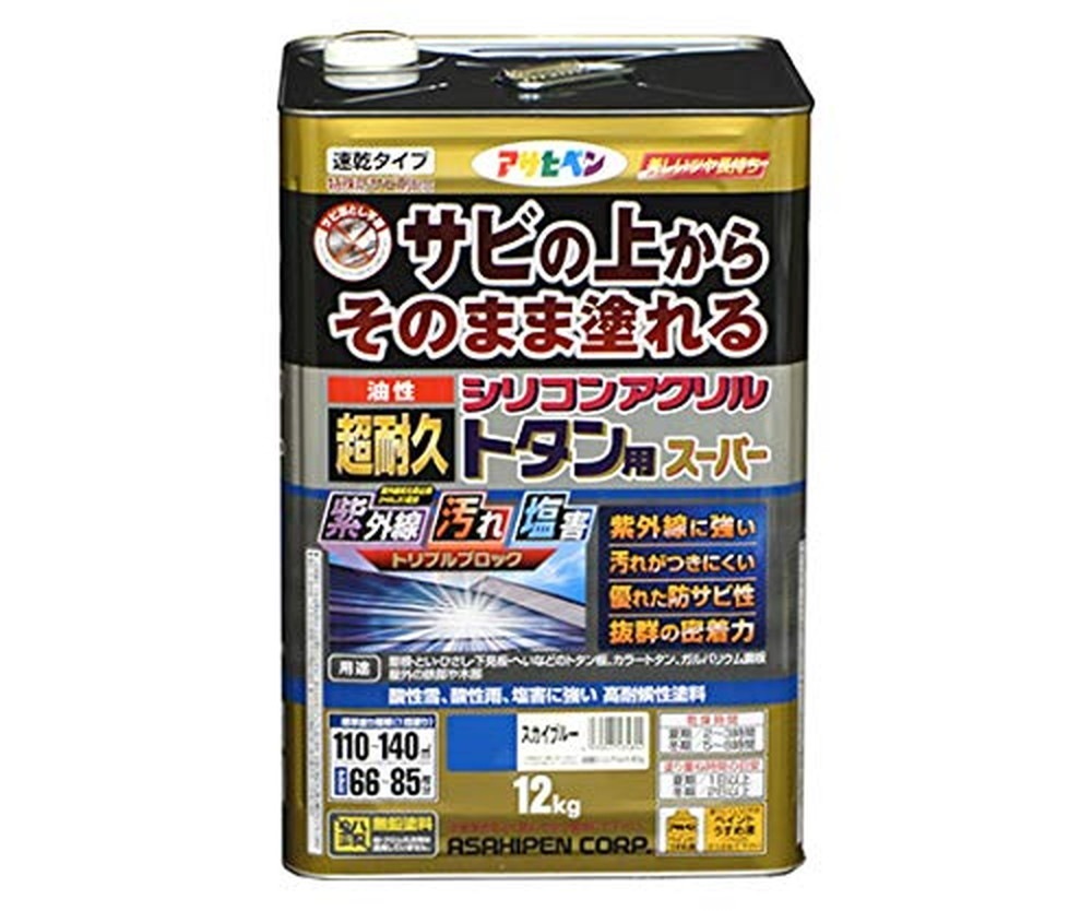 （まとめ買い）サビ止め兼用上塗り塗料 油性超耐久シリコンアクリルトタン用 12kg スカイブルー [x3]