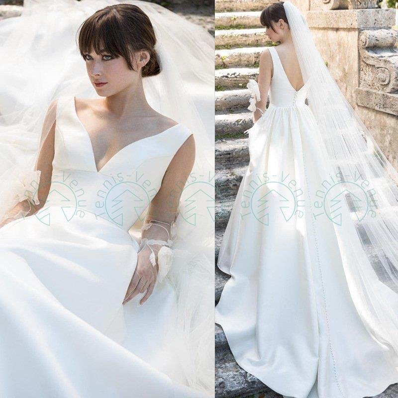 ウエディングドレス Aラインドレス サテンドレス 海外挙式 ブライダル 結婚式 二次会 披露宴 演奏 14,680円