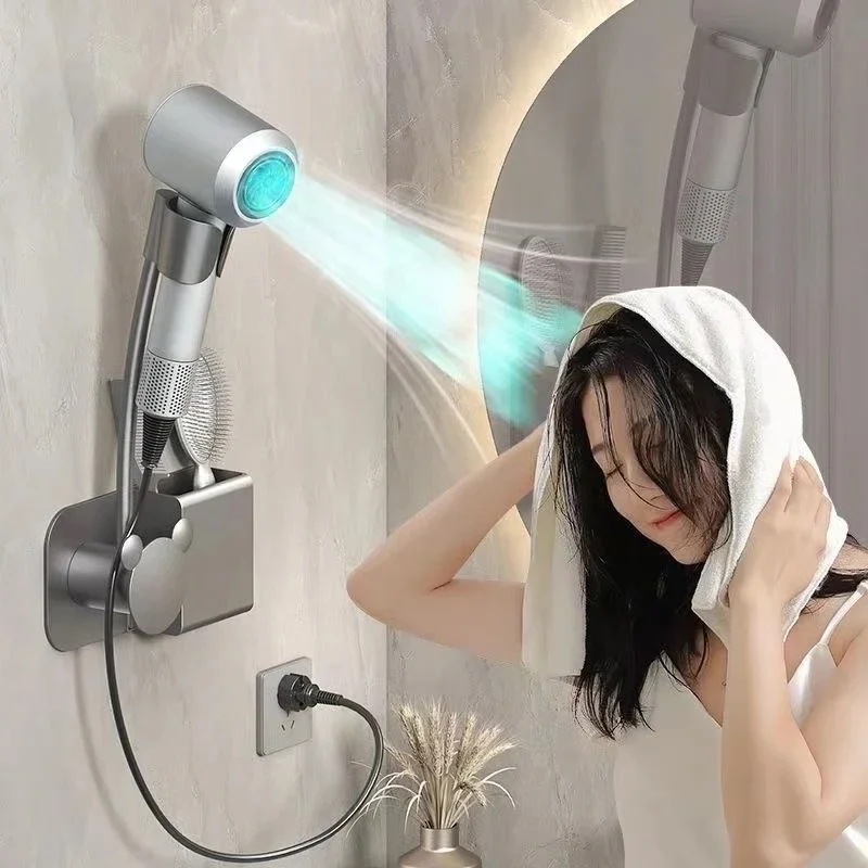 壁に取り付けられたヘアドライヤーホルダー バスルームの棚 多機能収納ラック パンチングなし シンカーボトイレ 調整可能