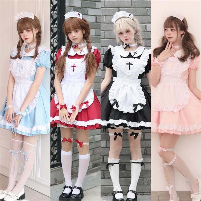 【 最安挑戦】ハロウィンコスプレ 仮装 メイド 服 ゴスロリ 萌え コスプレ 衣装 仮装 女装 フリル ロリータ かわいい カチューシャ 付き セットウェイトレス レディース