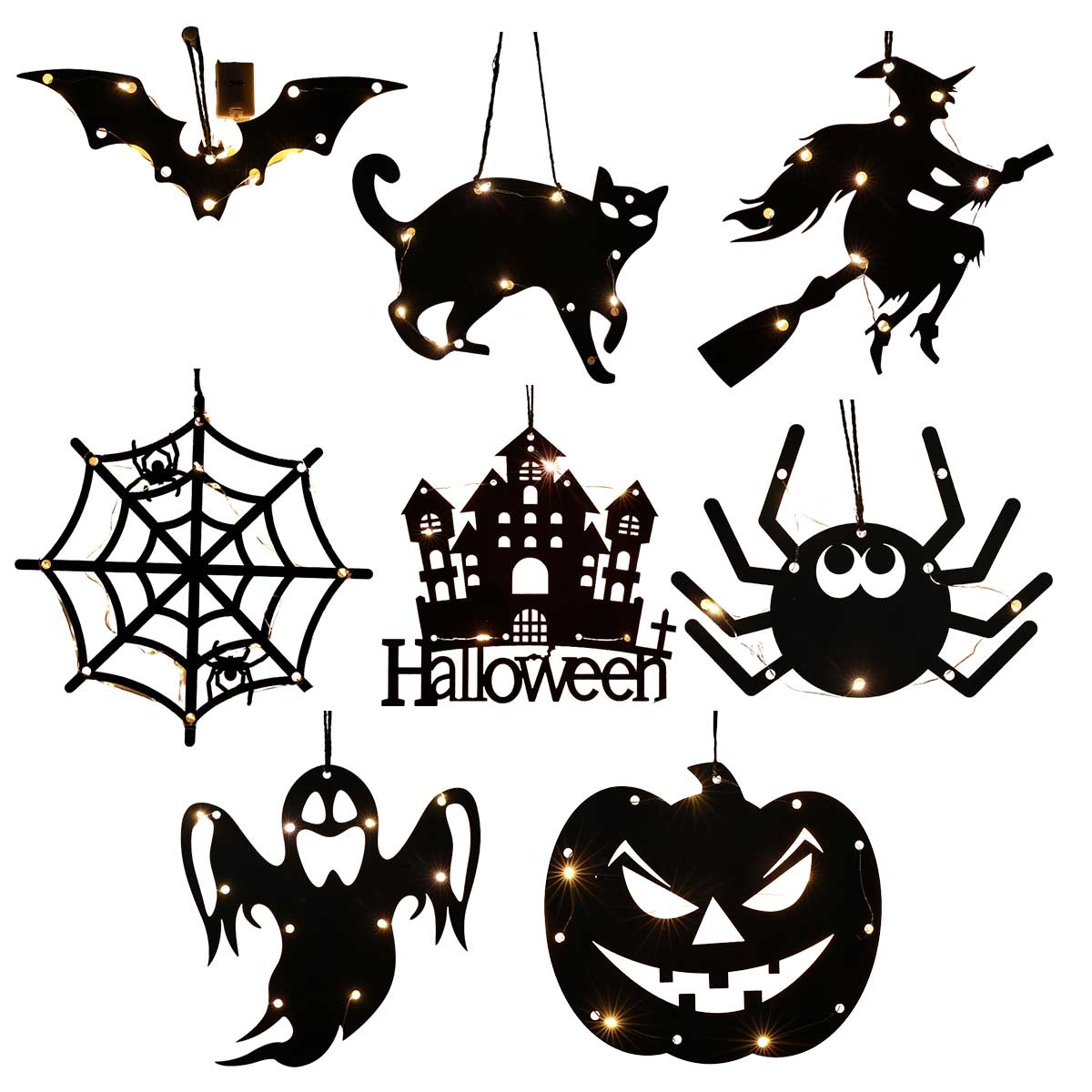 ハロウィン 飾り LED カボチャ 南瓜 オーナメント お化け ゴースト ガーランド 吊り下げ 蝙蝠 コウモリ 魔女 クモ 黒猫 LED 装飾 部屋