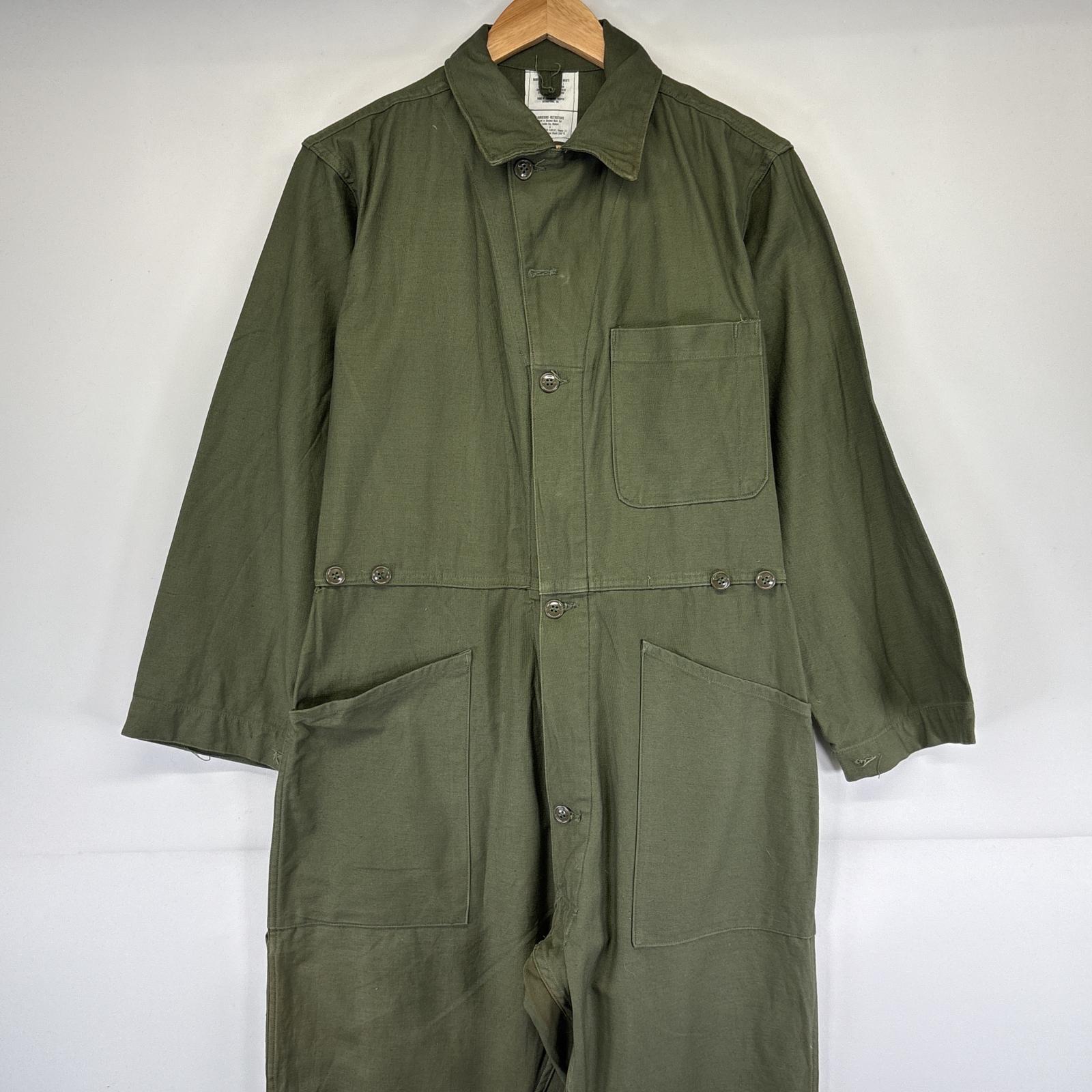 古着 80s/80年代 ヴィンテージ ミリタリー 長袖つなぎ 米軍実物 オールインワン ワーク 作業着 胸ポケット ジャンプスーツ MEDIUM オリーブグリーン メンズ