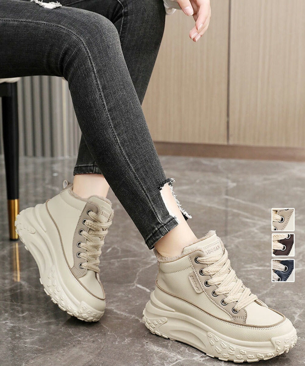裏起毛 厚底スニーカー ハイカット 韓国風 カジュアルくつ通学 履きやすい靴 人気 低身長さんシューズ