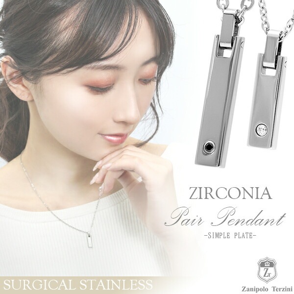 ザニポロタルツィーニ サージカルステンレス プレート ペアネックレス ジルコニア シンプル メンズ