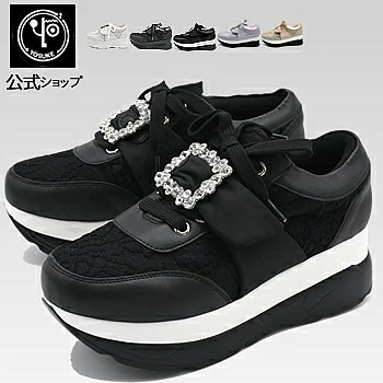 【公式】 ヨースケ 厚底 スニーカー レディース クリスタル風バックル 歩きやすい 6cm 厚底フラット