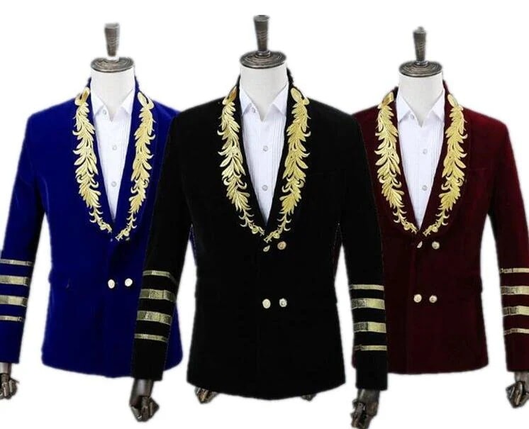 ステージ衣装 メンズ舞台スーツジャケット　厚手タキシード 秋冬演出服　刺しゅう　パールベロア 司会者 カラオケジャケット フォーマルスーツ パーティー 結婚式　年会 撮影衣装カラフル　ジャズダンス衣装