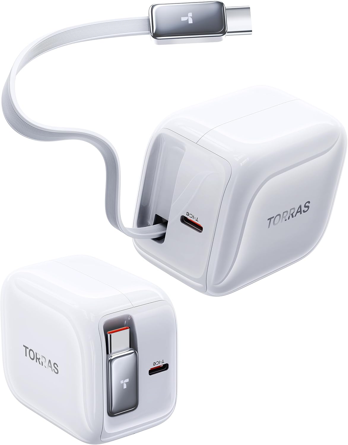 TORRAS FlexLine 40W 急速充電器 巻き取り式 type-c 2ポート ケーブル ー体型 GaNIII技術 折畳み式プラグ PD/QC3.0/PPS規格対応