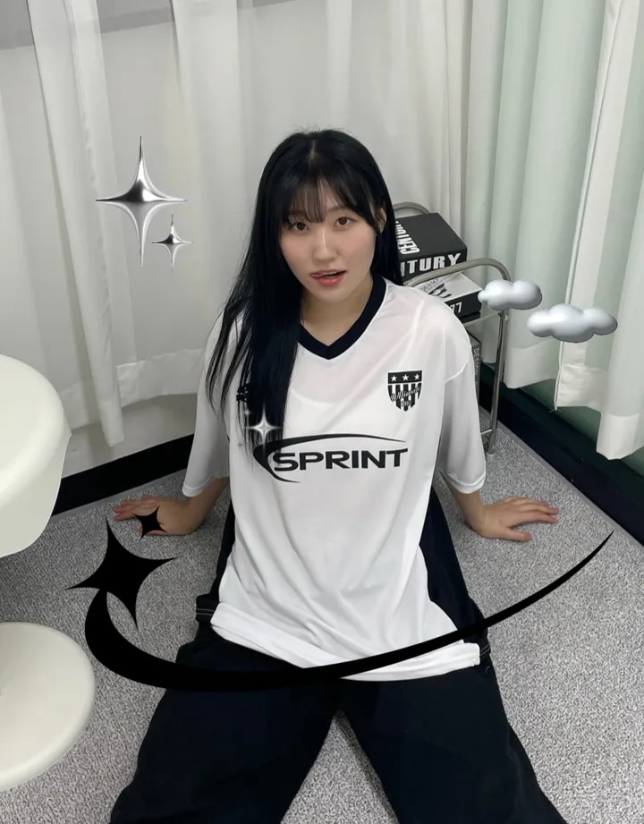 스프린터 져지반팔티 오버핏 남여공용 Y2K룩 트랙티 커플티 유니폼