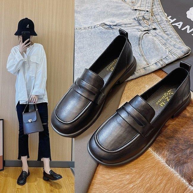 限定数量[11月新品/20%値下げ]ローファー レディース フラットシューズ 革靴 レトロ レザーシューズ 楽チン ローヒール 皮靴 オフィス チャンキーヒール
