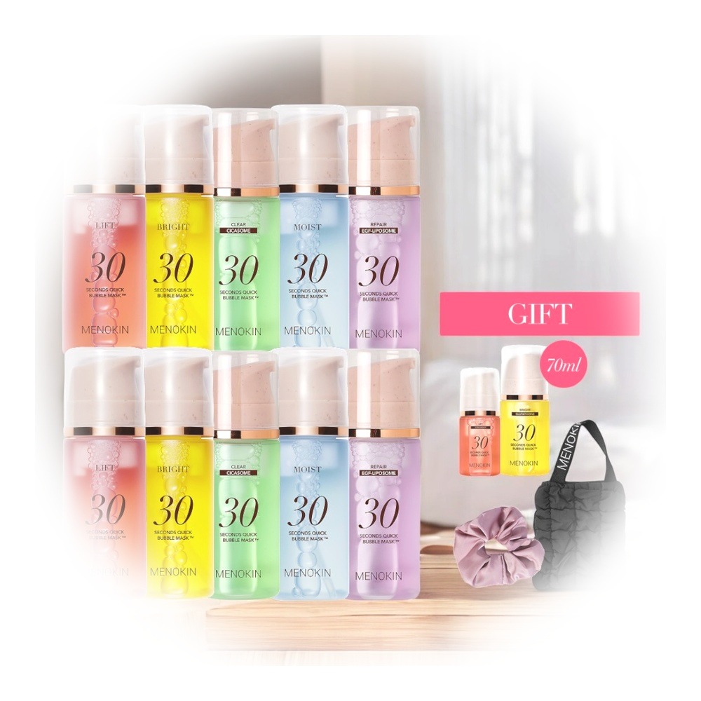 30秒 クイックバブルマスク 5種×2セット +70ml×1+30ml×1+ポーチ+ヘアスクランチー [鎮静+保湿+毛穴ケア]