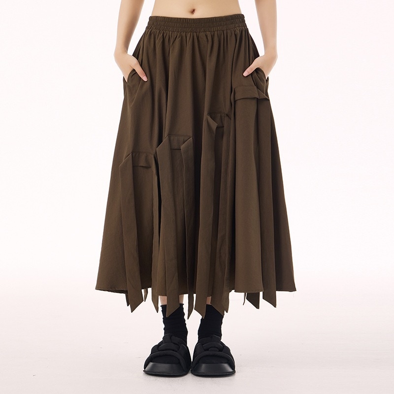 【J.Fashion】 フリンジ ロングスカート Aライン ハイウエスト おしゃれ 秋 レディース ロングスカート 関連商品購入可能 メガ割