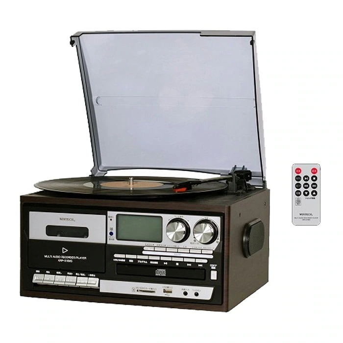 レコードプレーヤー スピーカー搭載マルチオーディオプレーヤー KRP-310MS ブラウン×シルバー