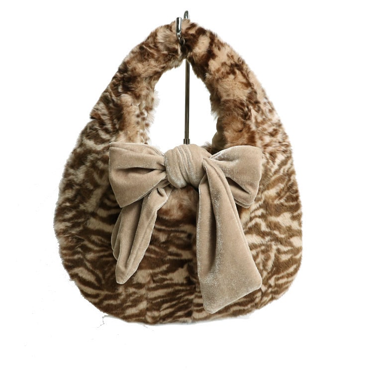 レッキスラビット ファー バッグ アニマルプリント ハンドバッグ ミニバッグ リボン付 送料無料 レディース ギフト プレゼント