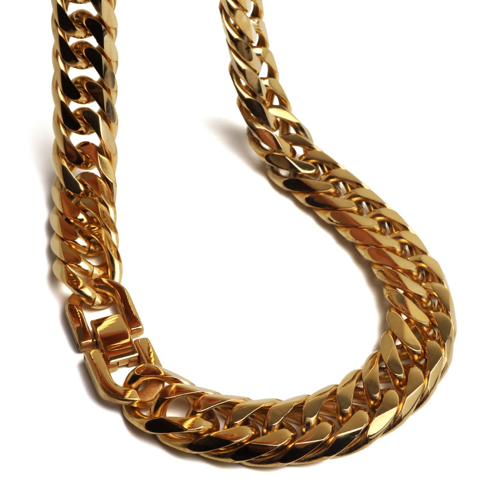 ステンレス 太幅のダブル喜平ネックレス ゴールドタイプ 幅13mm 3サイズ [n348-g-13mm]