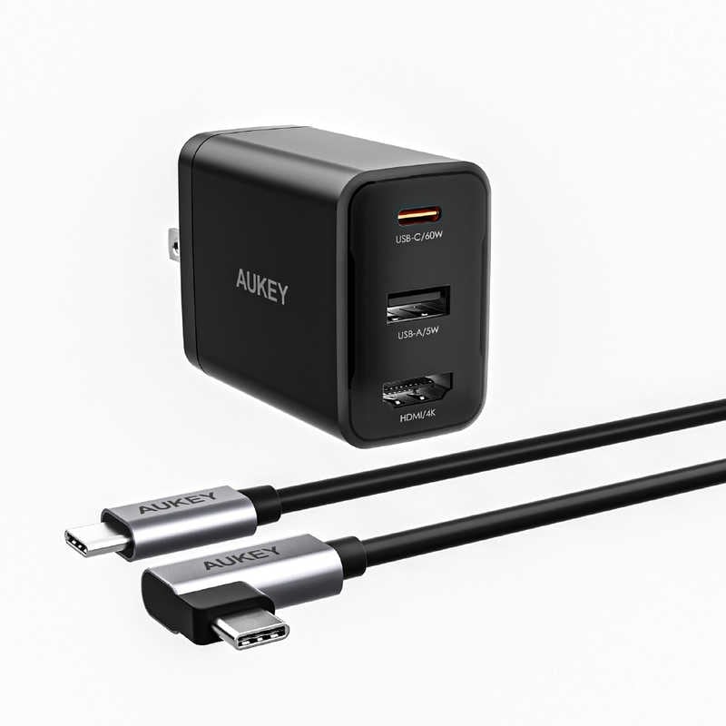 AUKEY　USB充電器 Swift HDMI 65W ブラック［USB-A 1ポート/USB-C 1ポート/HDMI 1ポート/USB Power Delivery対応］　PA-H60