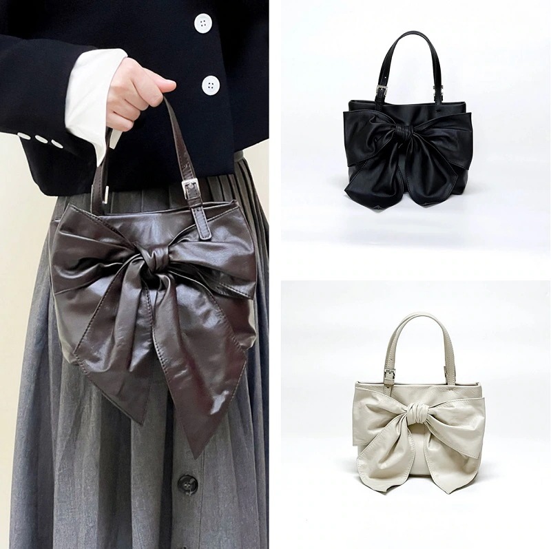 バッグショルダーバッグレデイースバッグハンドバッグショルダーバッグ2024秋新品可愛い胡蝶結び本革レザーチェーンストラップ斜め掛け4カラー