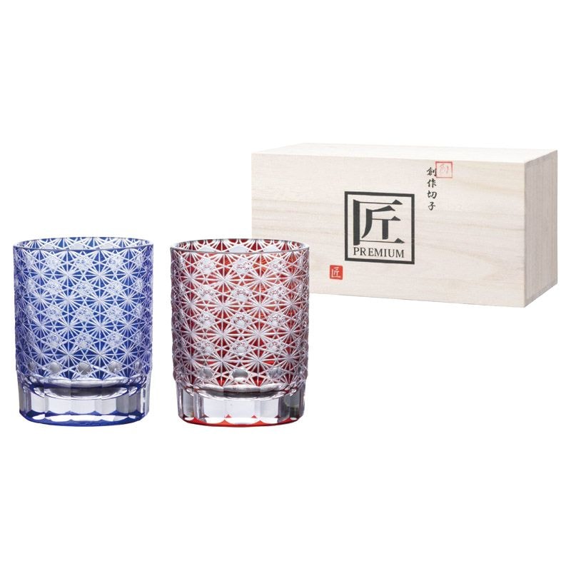 創作切子 グラス 匠 Premium 僥倖 オールドM280ml ペア（木箱入）