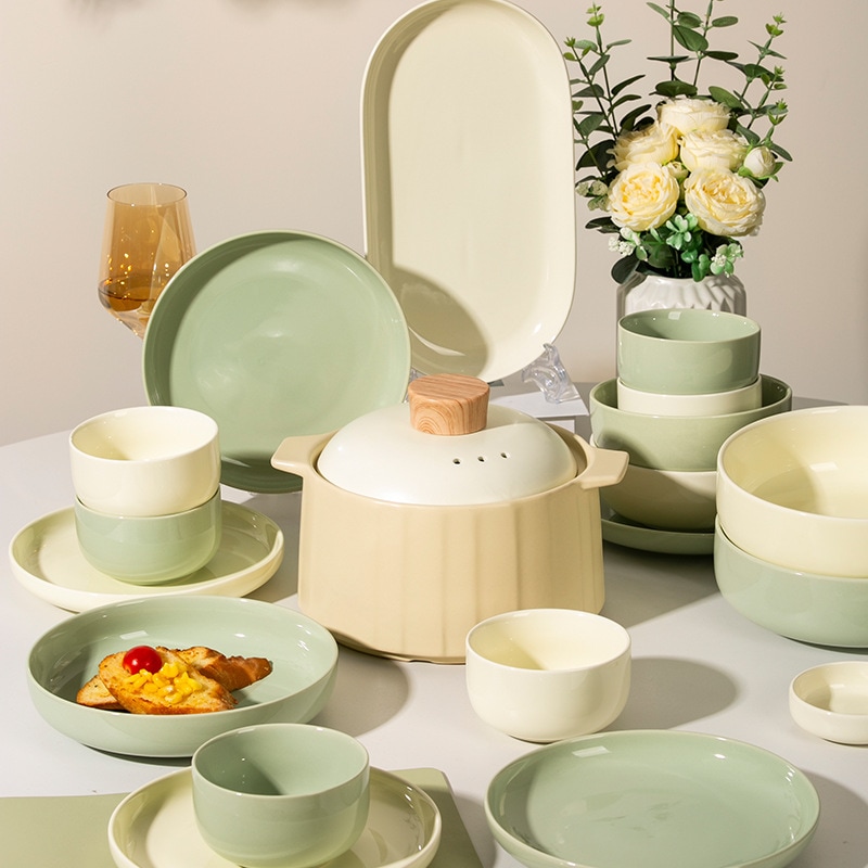 アンダーグレーズ色のクリームスタイルボウルと料理セット家庭用陶器の食器セット家庭用ボウルボウルとディッシュの組み合わせ新しいスタイル 12,378円