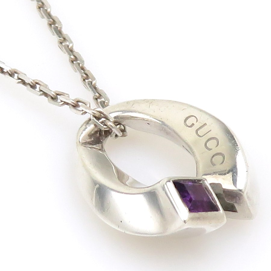 グッチ GUCCI ネックレス シルバー925/ストーン シルバー×パープル ユニセックス 55998a