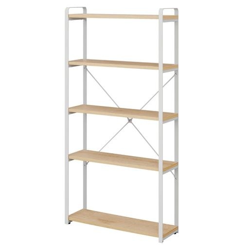 スチールウッドスリムラック 収納棚 本棚 ナチュラル/グレー 幅約60.0×奥行約18.0×高さ約120.3 総耐荷重:35KG(棚板:7KG) リビング/キッチン 横揺れを抑えるクロス補強 アジャス