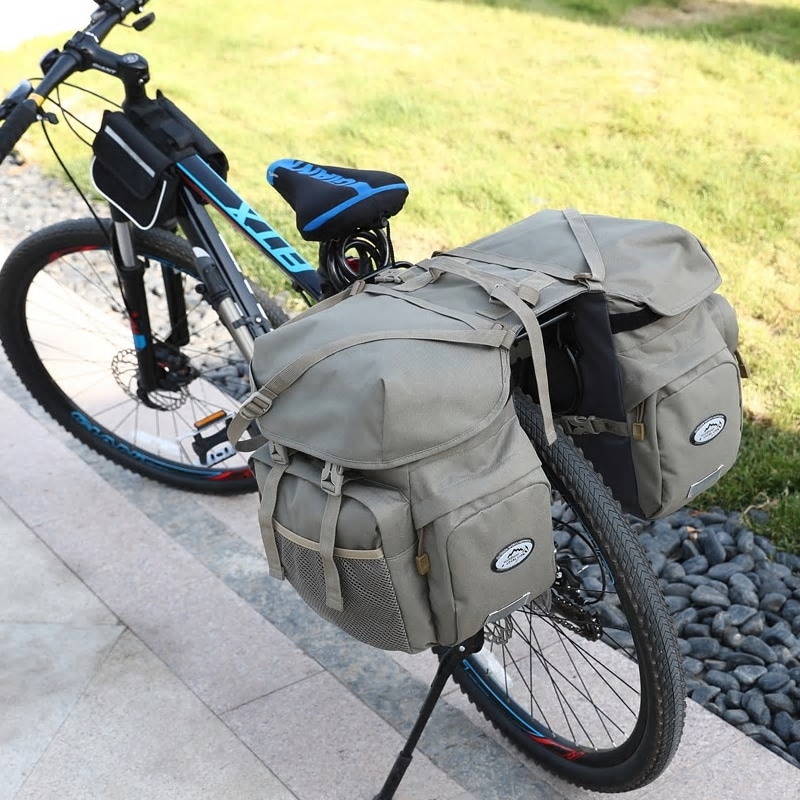 2022新しいレトロキャンバス自転車キャリアバッグ50Lリアラックバイク荷物後部座席パニエreflectivsサイクリング収納二バッグ