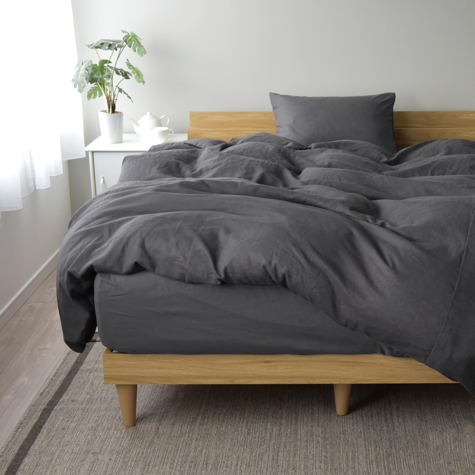 日本製 綿麻 洗いざらし 掛け布団カバー シングル 150×210cm リネン コットン 速乾 通気性 布団カバー 掛けカバー スナップボタン 洗える 軽量 北欧風 リーナブレンド (シングル トラ