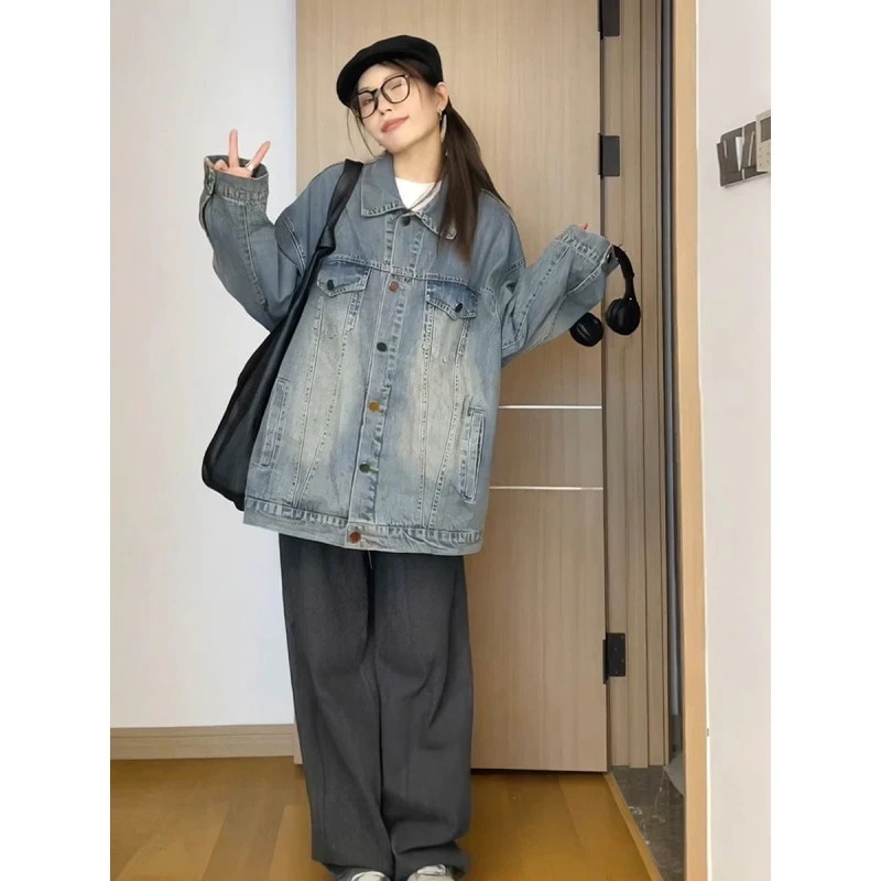 コーデに役立つ！デニムジャケット レトロデニムジャケット女性秋2024新しい韓国のファッション緩い学生ジャケットトップス
