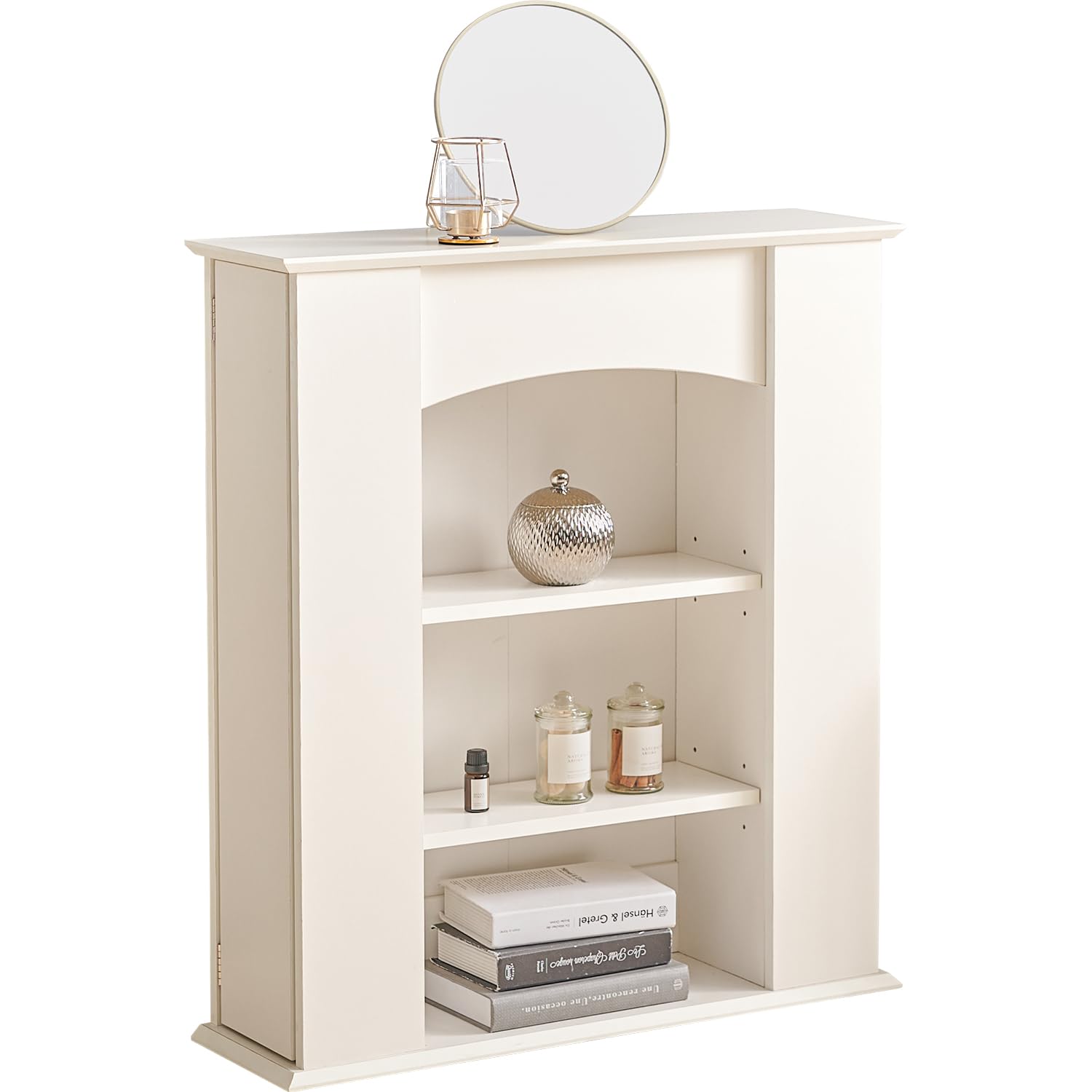 萩原 マントルピース 壁面収納 おしゃれ 【隠して収納できる】韓国 インテリア 教科書 飾り棚 幅70 奥行 21.5 高さ80 ホワイト RCC-1544WH