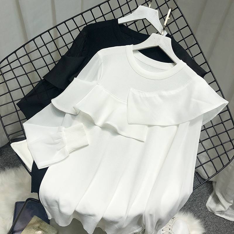 トップス Tシャツ カットソー ニットソー プルオーバー 白シャツ 白トップス 袖あり 半袖 長袖 パフスリーブ ラウンドネック クルーネック アシンメトリー シフォン フリル 透け感