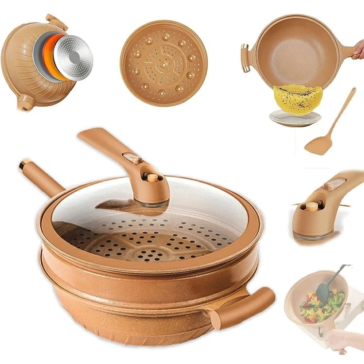 【即納】陶土くっつかないフライパン 32CM 多機能粘土くっつかないフライパン 天然陶土微圧速煮込み フライパン 焦げ付かない 軽量 手入れが簡単 熱ムラなし こびりつかない 軽煙少油 洗いやすい オ