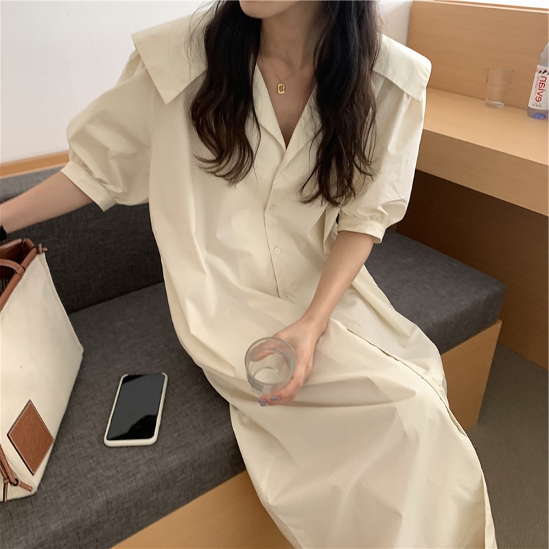 ワンピース ミモレ丈ワンピース シャツワンピース 5分袖 前開き ボタン 襟付き ビックカラー ミモレ丈 かわいい 大人可愛い きれいめ シンプル 上品 おしゃれ ラフ 大人女子 こなれ感 個性的