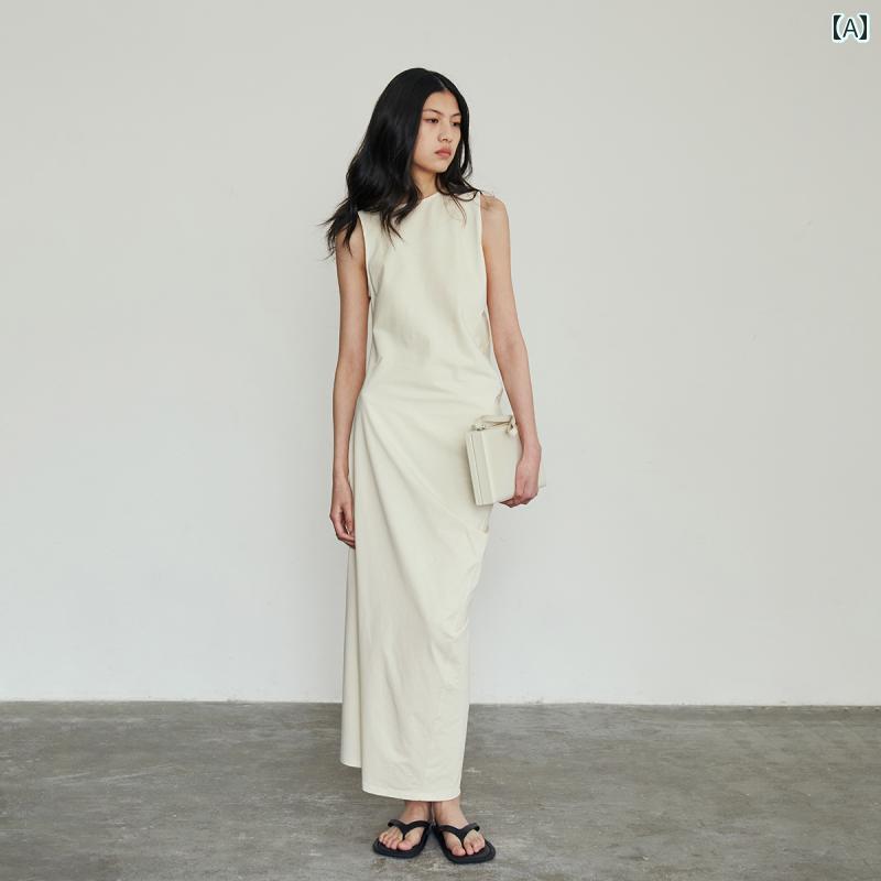 スカート　ドレス　ノースリーブ ZUM スリム ノースリーブ ドレス 夏 2024新 スタイル レディース ベスト スカート ロング フレンチ ミディ