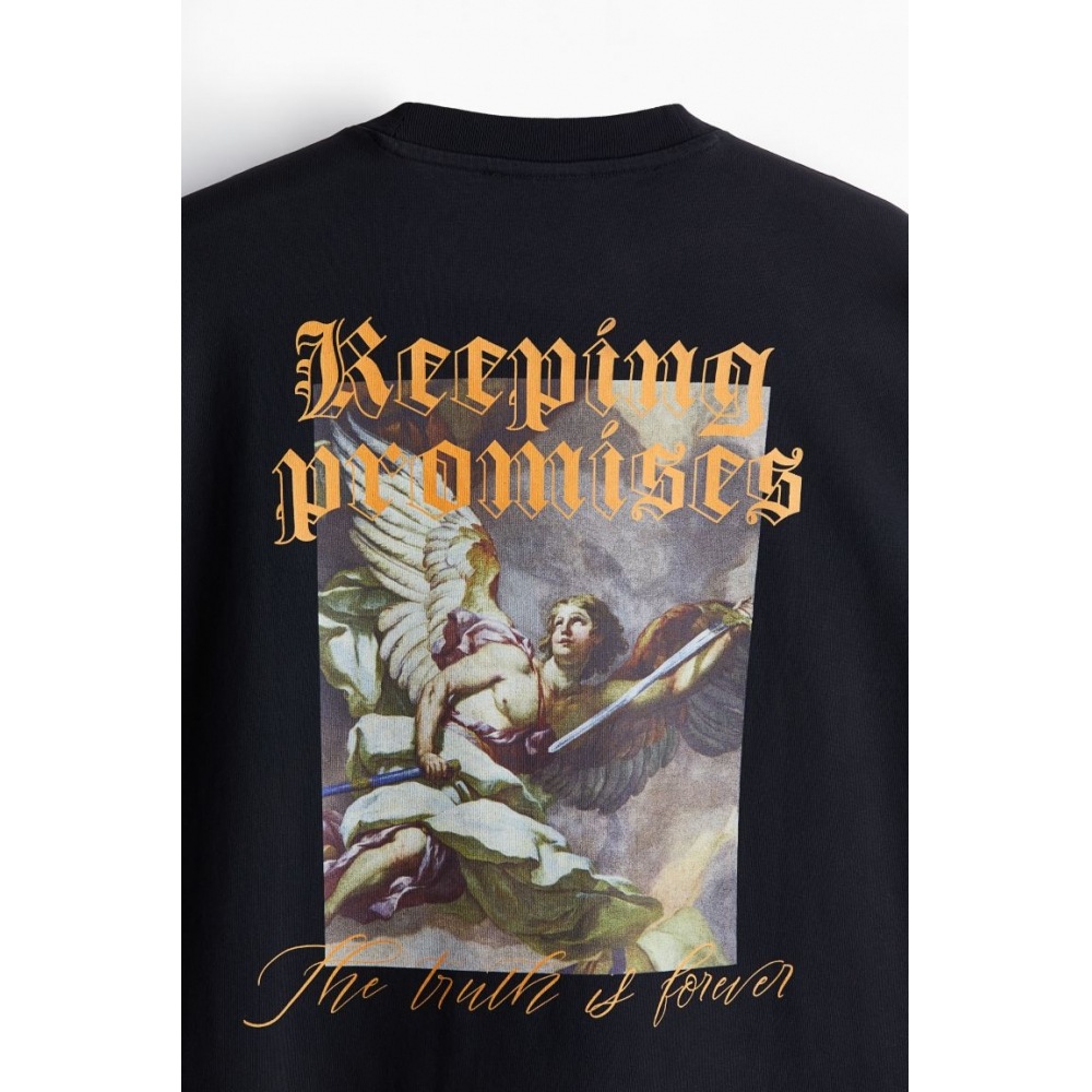 H&M プリント Tシャツ オーバーサイズフィット ブラック/Keeping Promises
