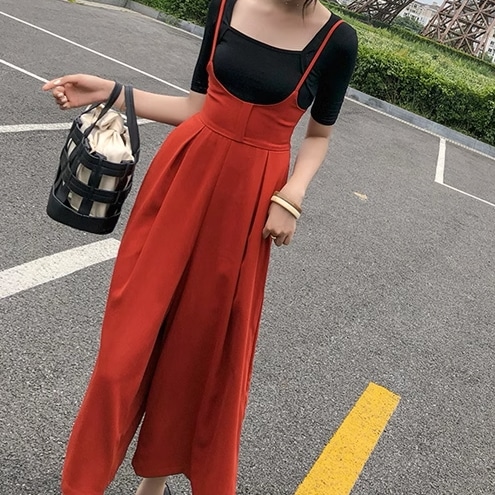 レディース ボトムス サロペット オーバーオール ワイドパンツ カジュアルパンツ ミモレット おしゃれ かっこいい レトロ こなれ感 個性的 ラフ ルーズ 主役級 存在感 抜け感 無地 クール