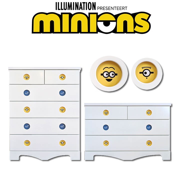 完成品　日本製　（ミニオンズ）　幅75ｃｍ　幅100ｃｍ　【木製　チェスト　million millions　キッズ 　チェスト　収納　チェスト　可愛い　キャラクター　タンス　引出し　子供部