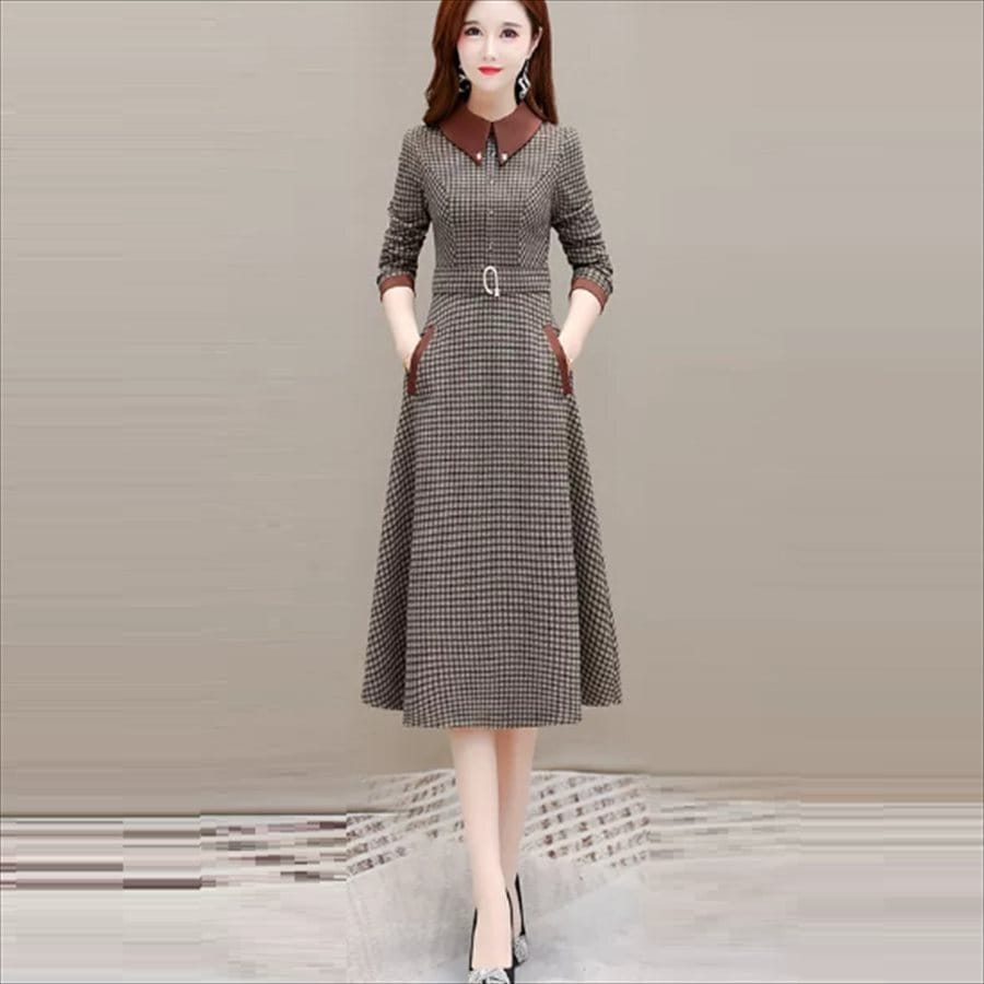 ロングドレス ワンピース ドレス dress 衣装 ベルティングドレス ロング ロング丈 膝丈 ひざ丈 袖あり 長袖 Aライン フレア ベルト ファスナー バックファスナー エレガント