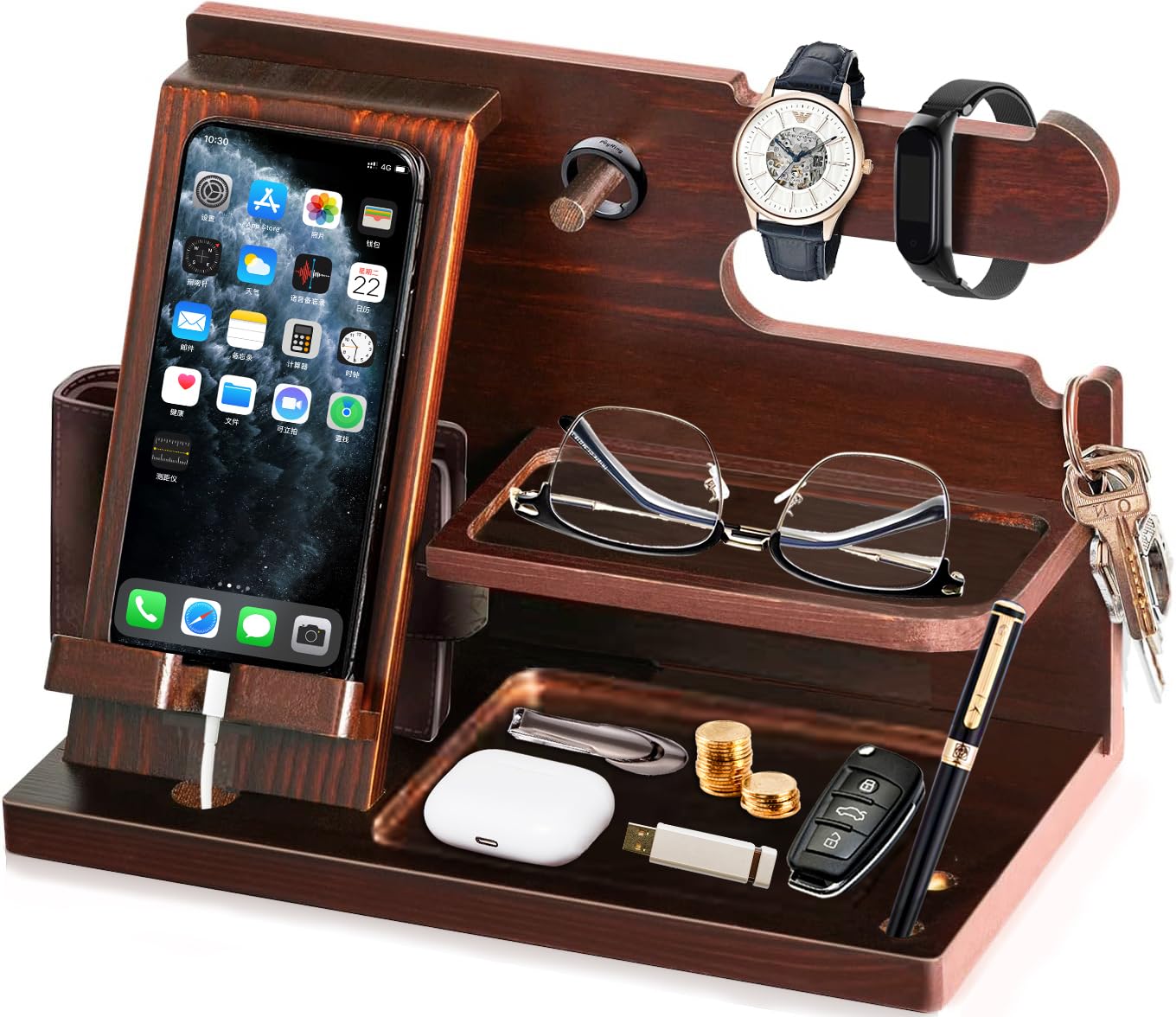 誕生日プレゼント 男性 父の日プレゼント スマホスタンド 木製 父親誕生日プレゼント スマホ置き ペン立て 誕生日贈り物 メンズ ギフト ガジェット おもしろ 記念日 プレゼント 彼氏 腕時計 スタン