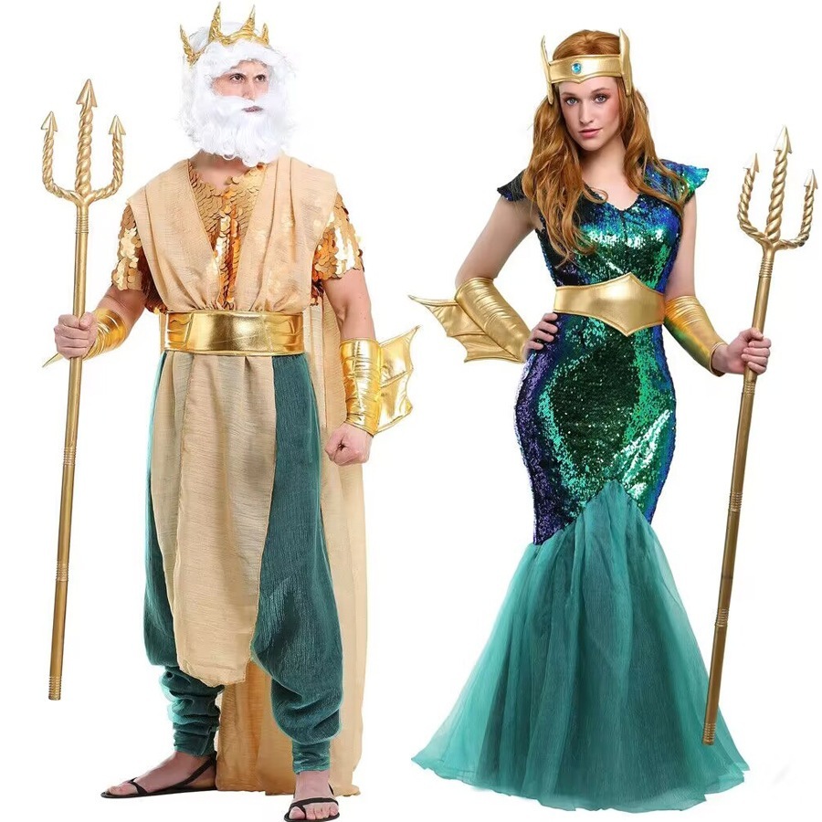 ハロウィン 古代ギリシャ ポセイドン 龍王 女神人魚衣装 ポセイドン王と海の女王がステージ衣装で演奏