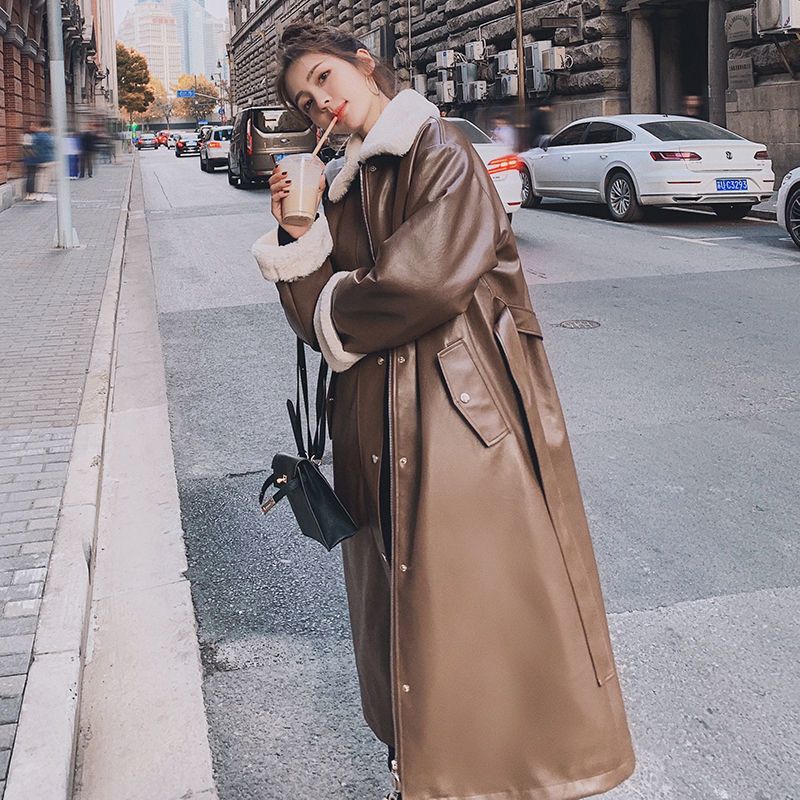 ムートンファッション大人気! 冬 ロング おしゃれ 百掛け 裹起毛 厚手 PU革 アウター ウエスト引き締め 中綿コート 港風冬アウター30%制限