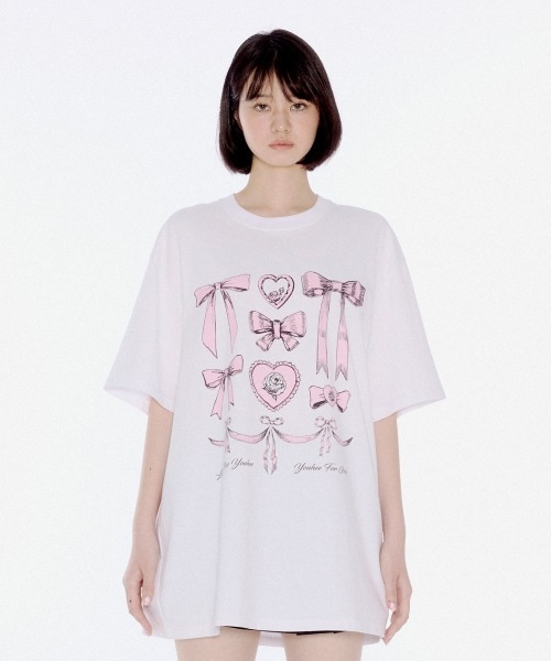 YOUHEE RIBBON GRAPHIC TSHIRTS WHITE YHSTEB006WT