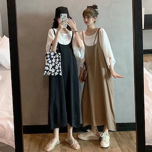 YA59 韓国版春と秋のゆったりとした減齢ストラップスカート