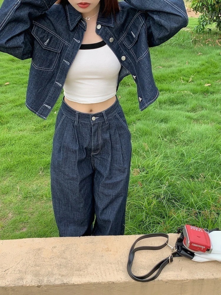 早い者勝ち コート 大人気 デニムジャケット 怠惰な風 ジーンズ 柔らかい スリム 快適である 気質 ロングパンツ 2点セット