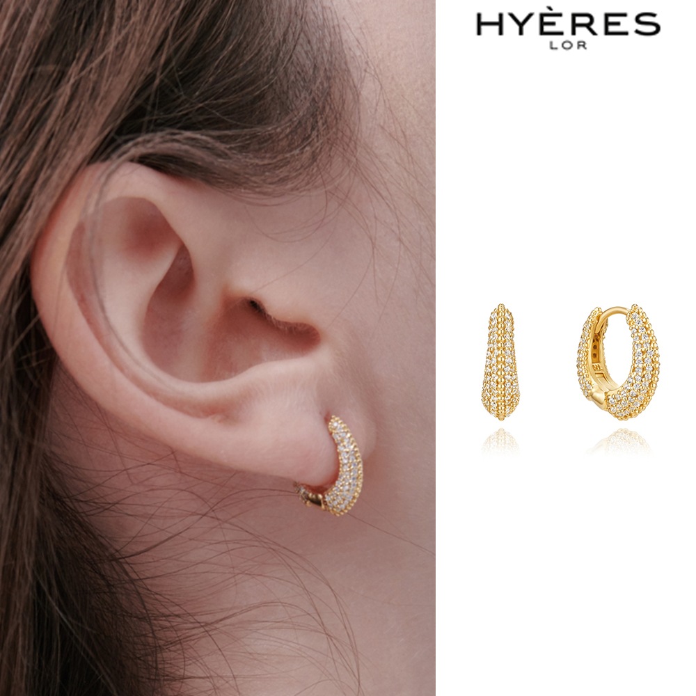 [HYERES LOR] Champagne Moon Goutte SV(Y) Pave Oval Earrings