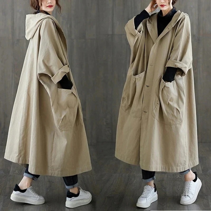 アウター ロング フードでカジュアルなひざ丈 25新作服 レディース トレンチコート 通勤 オーバーサイズ ゆったりとした ジャケット 韓国 トレンチコート