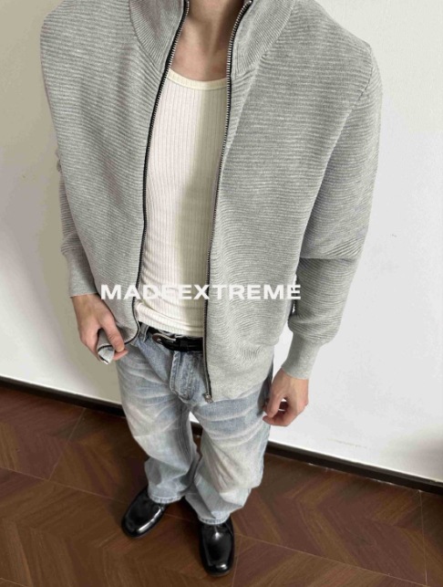 秋冬 レトロ ジッパー カーディガン カジュアル ゆったり スタンドカラー ハイカラー ニット セーター セーター ジャケット クリーンフィット395