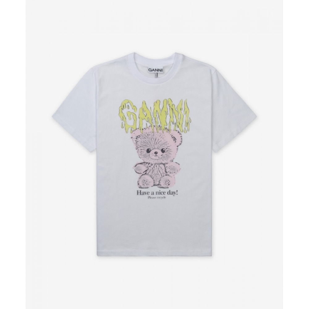 GANNI ベーシックジャージーテディリラックスフィットショートスリーブ T シャツ-ホワイト/T42893575151